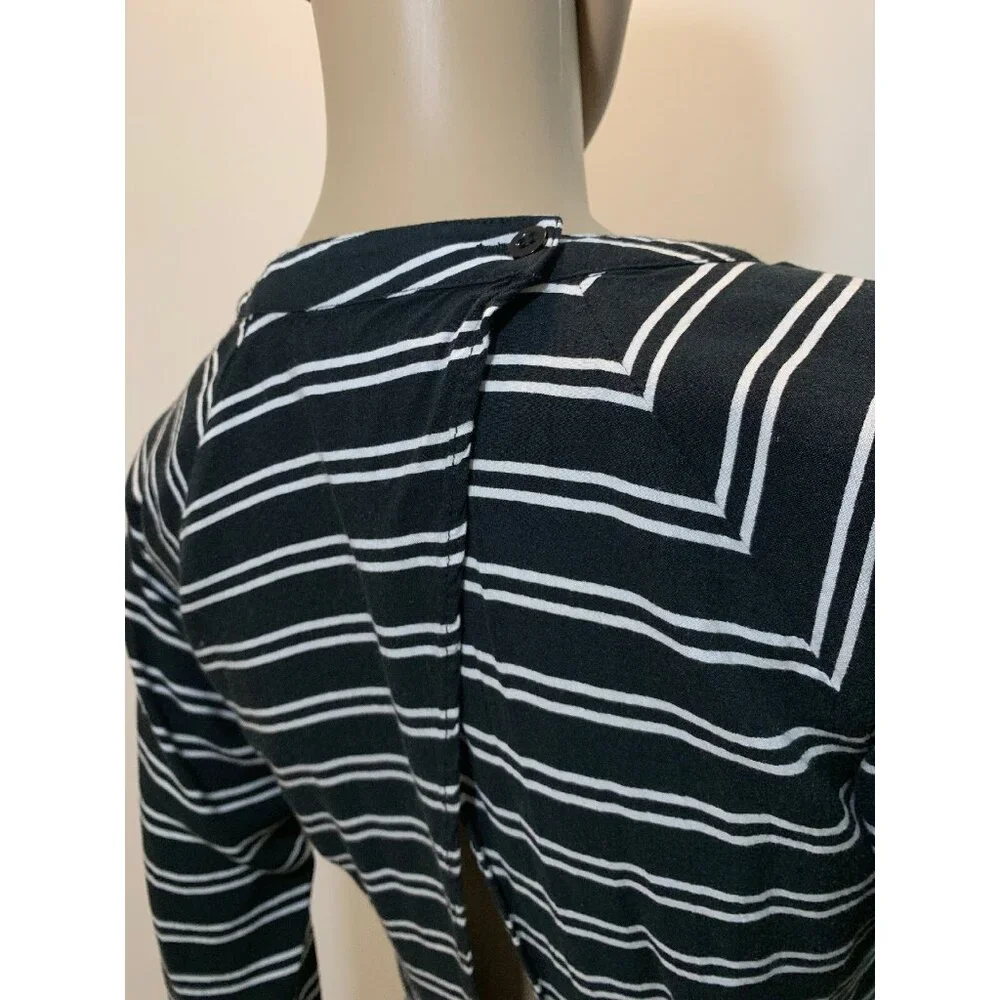 May Women Dress 10 Stripes Long Sleeves High Low Black White. - Picture 7 of 12
